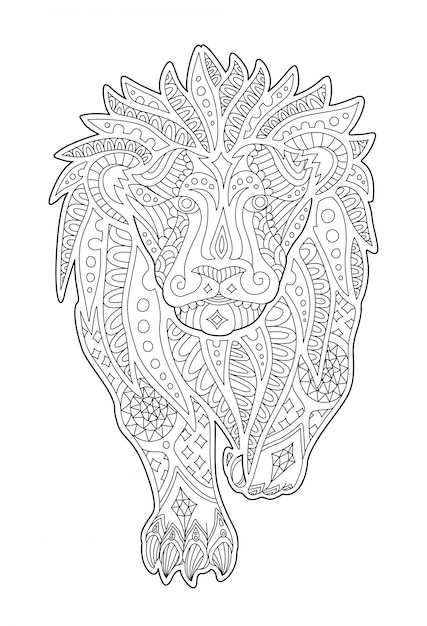 Art for coloring book page with decorative lion