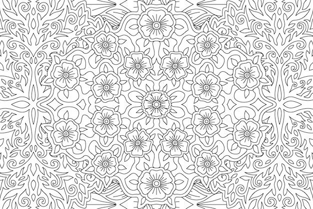 Art for coloring book with linear floral pattern