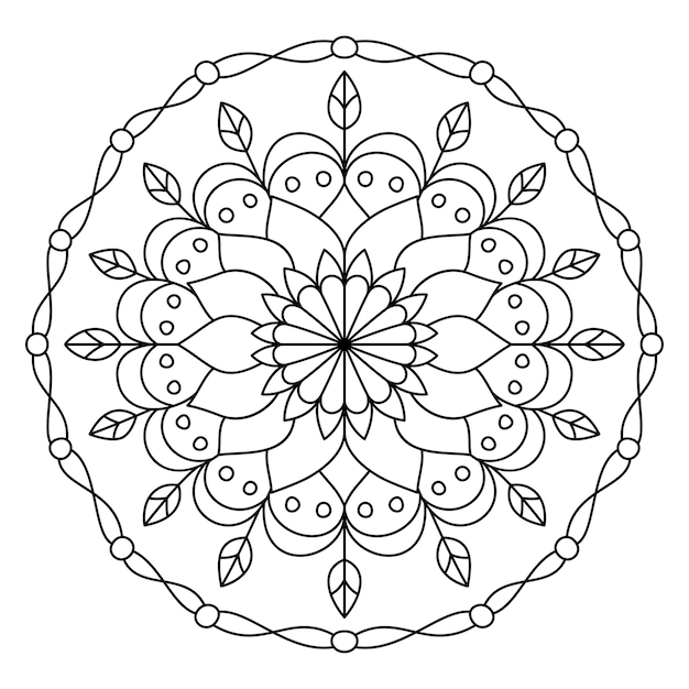 Art for coloring book with round floral mandala