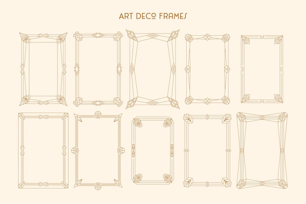 Art Deco Frames Set in Trendy Minimal Liner Style. Vector Borders in 1920s Style for Decoration Postcard, Posters, Menu, Invitation.