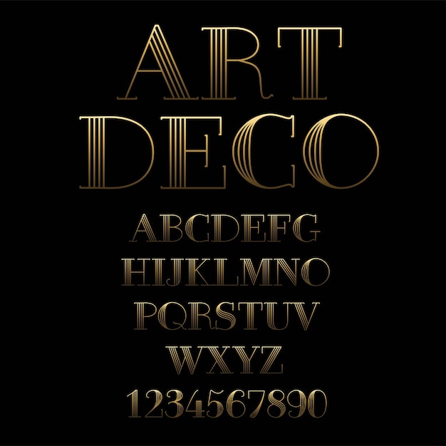 Art deco gold outline alphabet