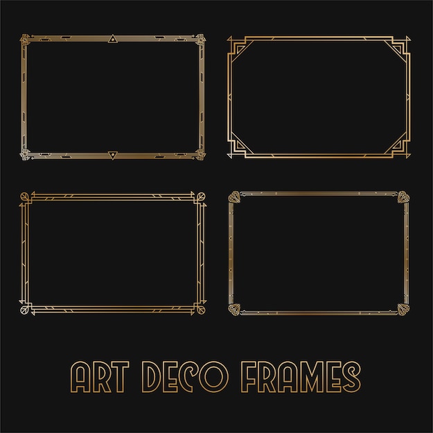 Art Deco Horizontal Gold Frames and Borders Set Trendy Gatsby Design Elements Retro Art Deco Style Isolated Vector