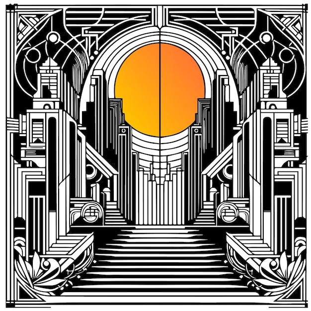 Art Deco line art vector