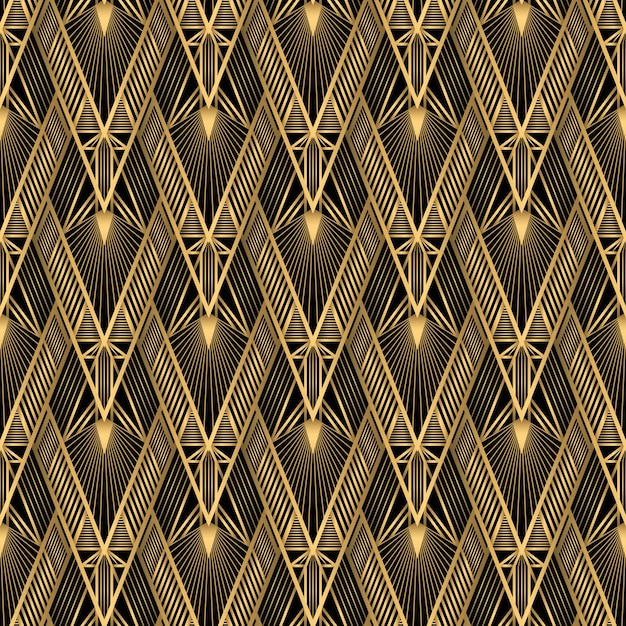 Vector art deco pattern vector gold black background luxury seamless ornament roaring twenties motif