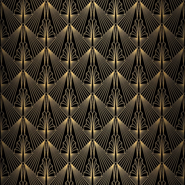 Vector art deco pattern vector gold black background luxury seamless ornament roaring twenties motif