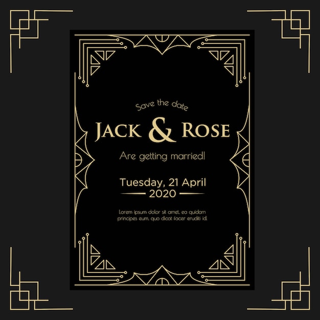 Art deco wedding invitation design template