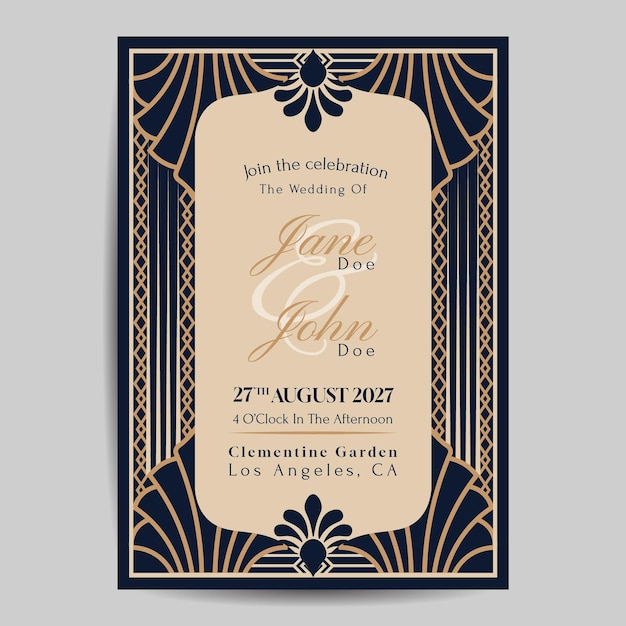 Art Deco Wedding Invitation Template