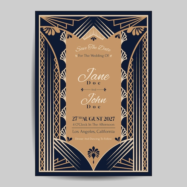 Art Deco Wedding Invitation Template