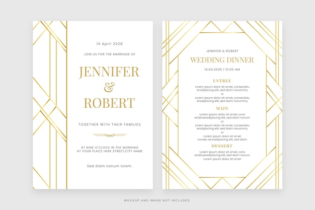 Art Deco Wedding Suite Invitation Flyer Template in Vector