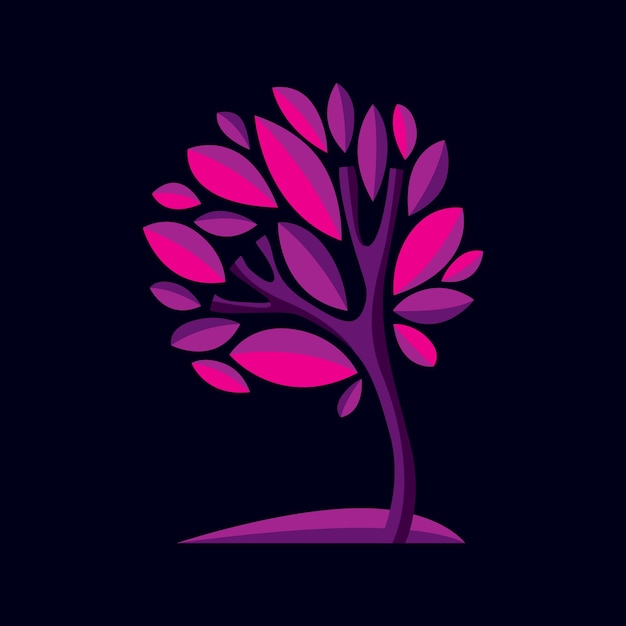 Art decorative natural design symbol, purple tree illustration. Can be used as ecology and environmental conservation concept.