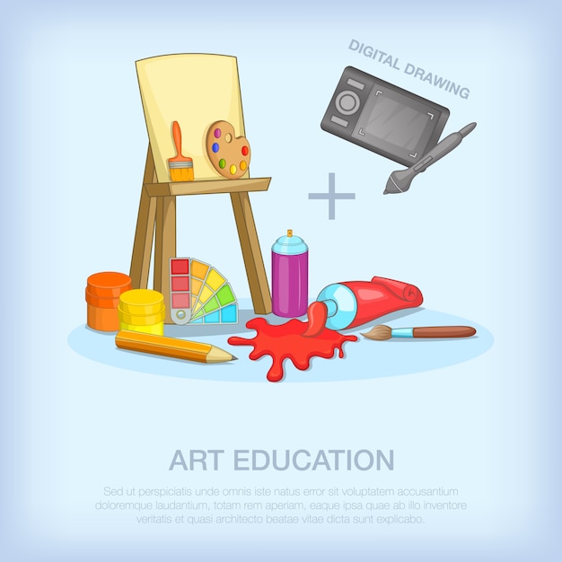 Art education tools concept set. Cartoon illustration of art education tools vector concept for web