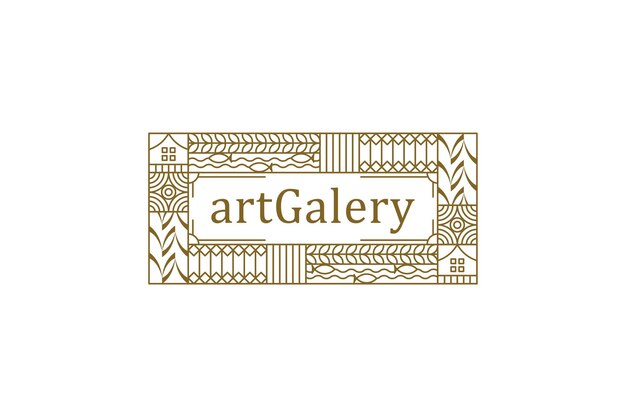 Art galery frame border pattern logo design luxury gold line style