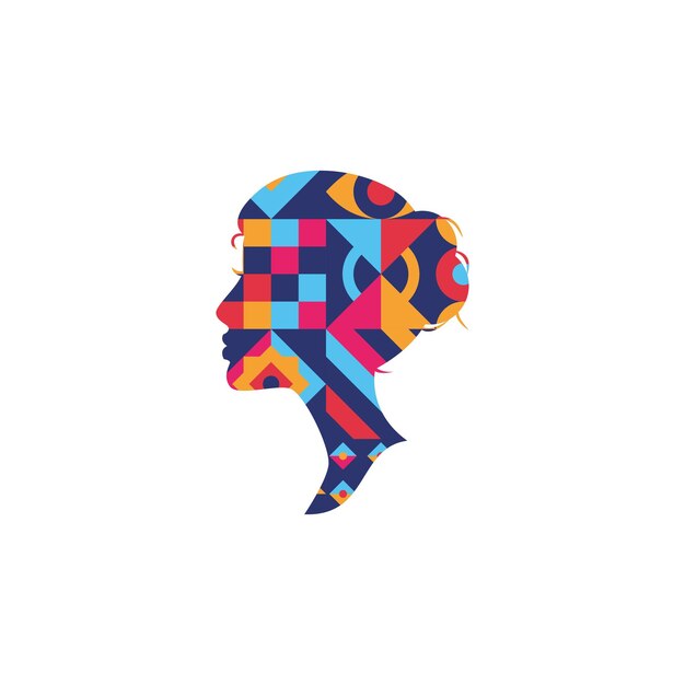 Vector art illustration design concept head human with abstract geometric colorful of women