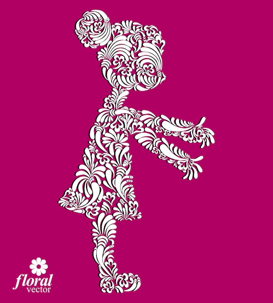 Art illustration of a girl stretching her hands Cute teenage girl wearing a flowerpatterned dress Graphic vector stylized image of a schoolgirl