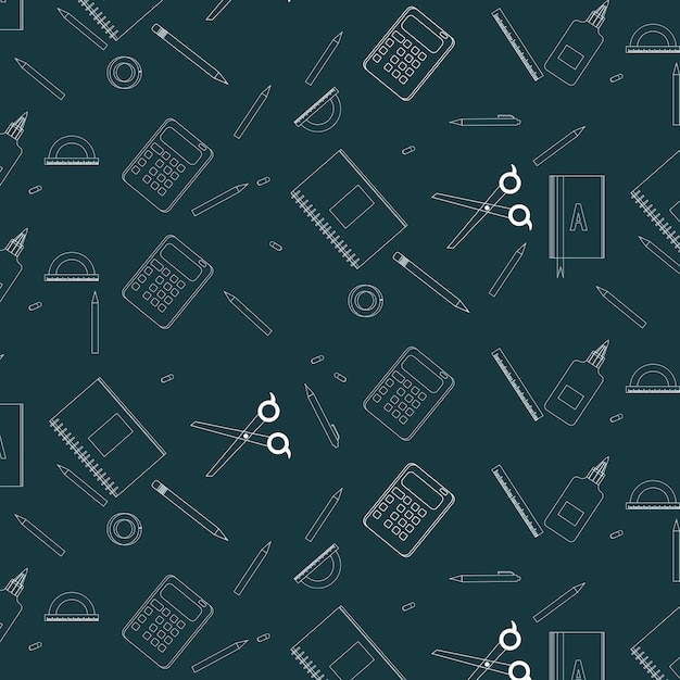 Art Illustration School pattern. On a dark background. Stationery.