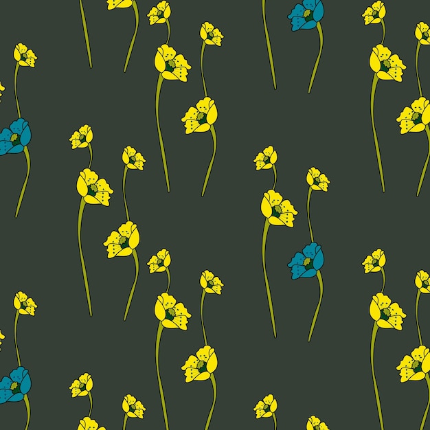 Art Illustration Wallpaper . Abstract floral pattern. Yellow and blue poppies.