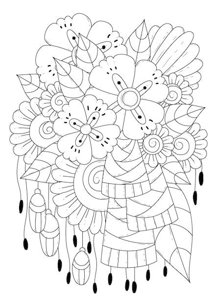 Art line Coloring page Fantasy flowers