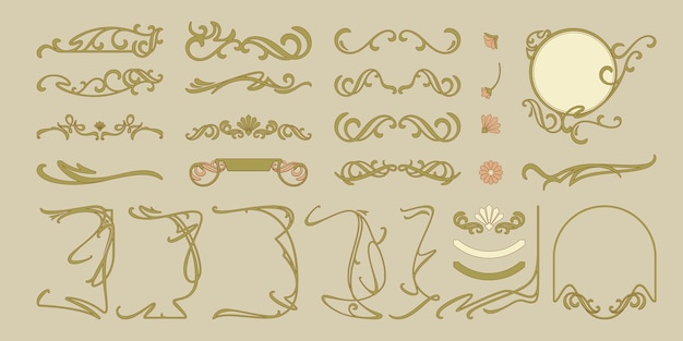 Art nouveau element set collection with vintage decorative elements