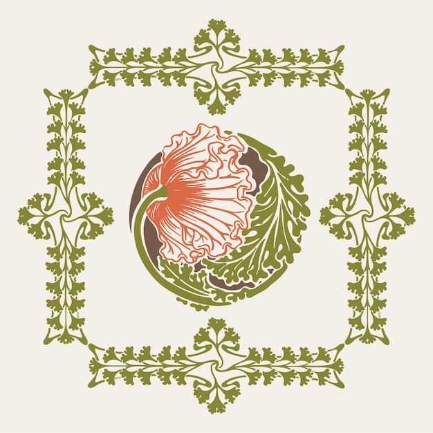 art nouveau flower botanical decorative frames background illustration