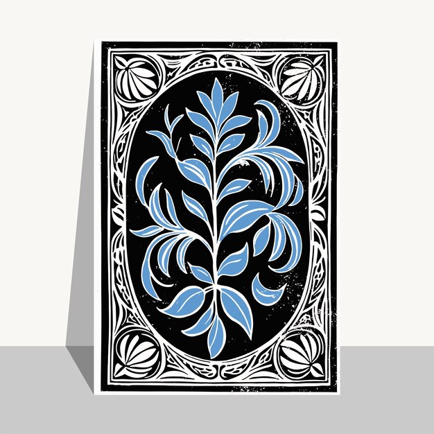 Vector art nouveau poster pattern template artistic linocut reproduction art prints floral illustration