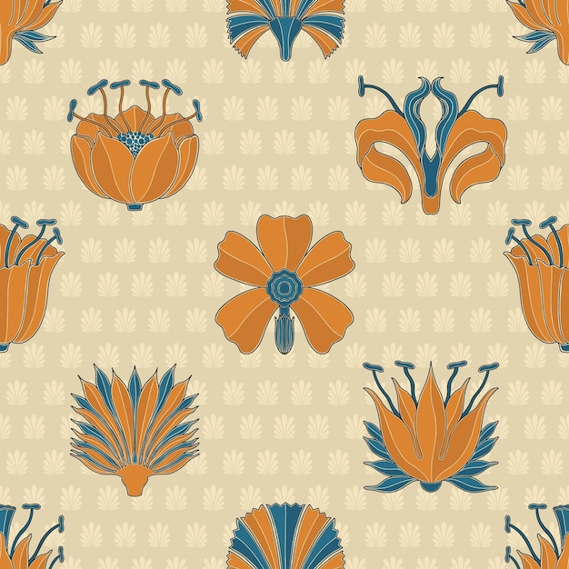 Art nouveau seamless pattern style flower plant basic element 19201930 years vintage design Symbol motif design