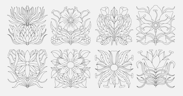 Art nouveau style flower plant stencil basic element 19201930 years vintage design Symbol motif design