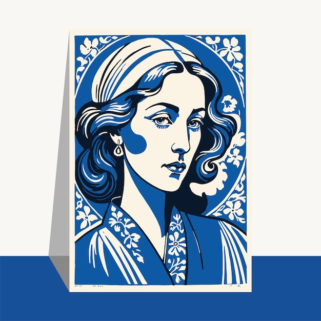 Vector art nouveau woman portrait poster template face drawing classy art deco illustration