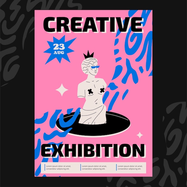 Art poster for a concert exhibition creative festival event Handdrawn illustrations from a stylized Greek statue Abstract cover art in a trendy style