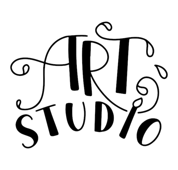 Art studio black lettering with doodle paintbrush