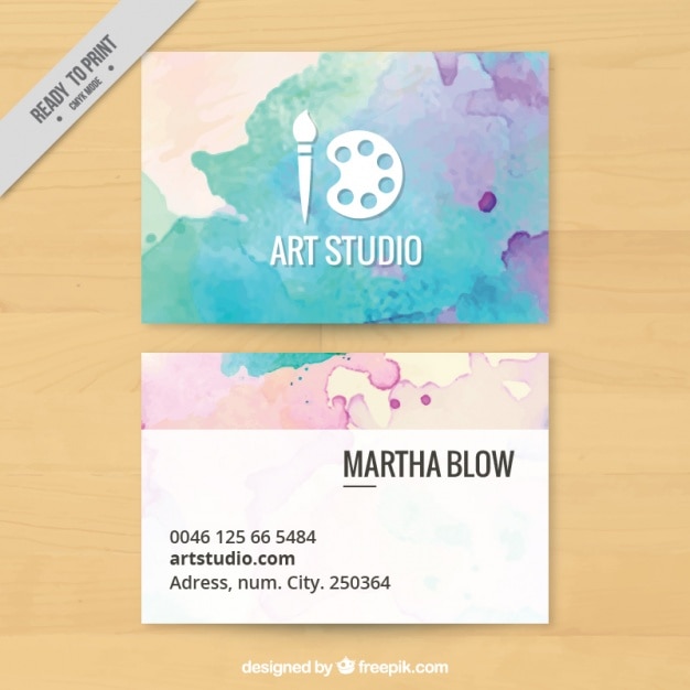 Vector art studio, business card painted with watercolors