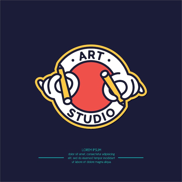 art studio label on blue