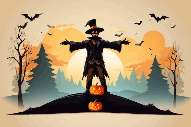 art style cartoon of a scarecrow halloween illustration