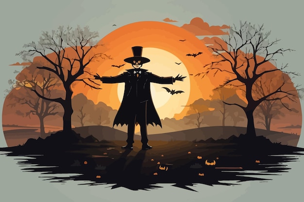 art style cartoon of a scarecrow halloween illustration