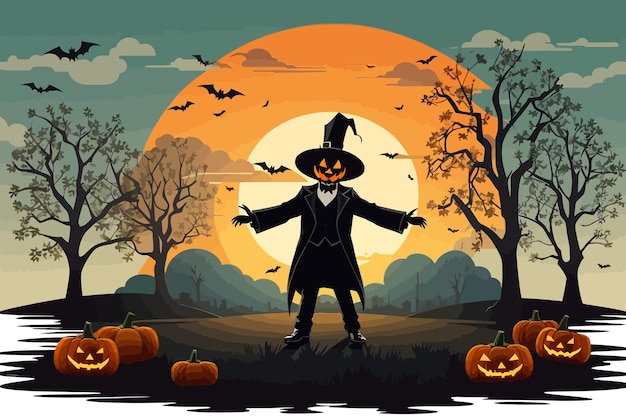 art style cartoon of a scarecrow halloween illustration