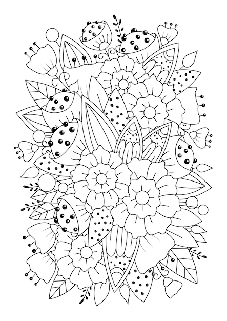 Art therapy. Illustration for coloring. Background with abstract flowers. Coloring page.