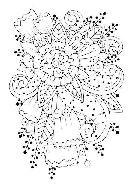 Art therapy vector illustration. Floral background for coloring. Coloring page for children and adults.