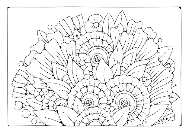 Art therapy vector illustration. Floral background for coloring. Coloring page for children and adults.