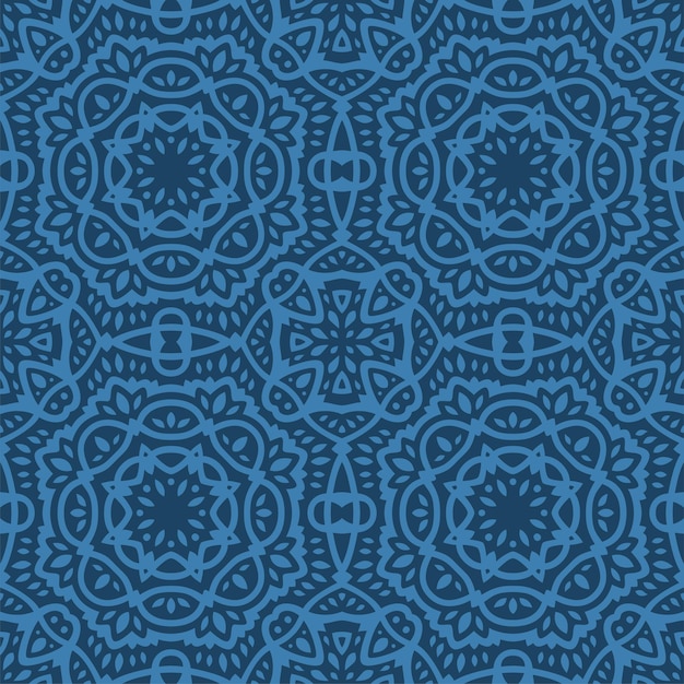 Art with blue tribal floral tile pattern