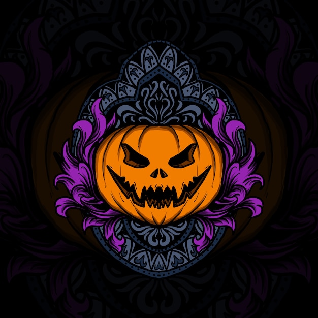 art work illustration and t-shirt design halloween pumpkin engraving ornament