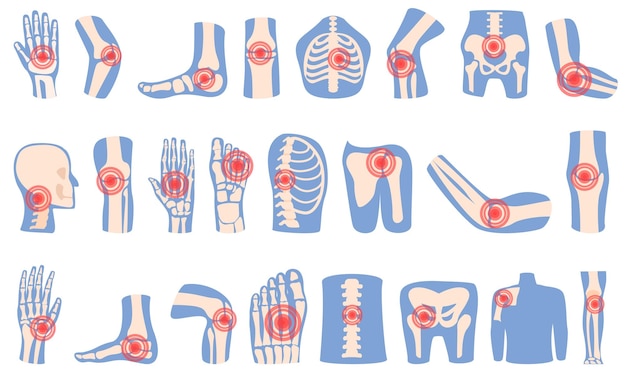 Arthritis icons set cartoon vector Joint injury