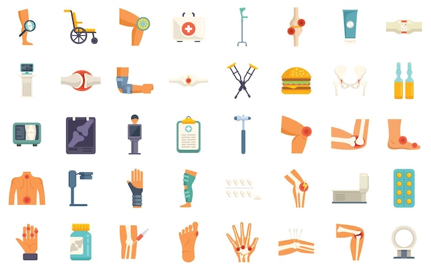 Arthritis icons set flat vector Joint injury