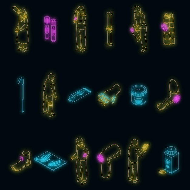 Arthritis icons set vector neon