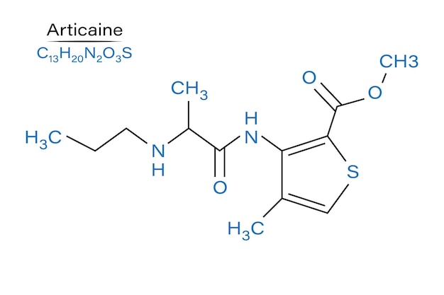 Articaine local anesthetic molecule skeletal formula of drugs vector illustration