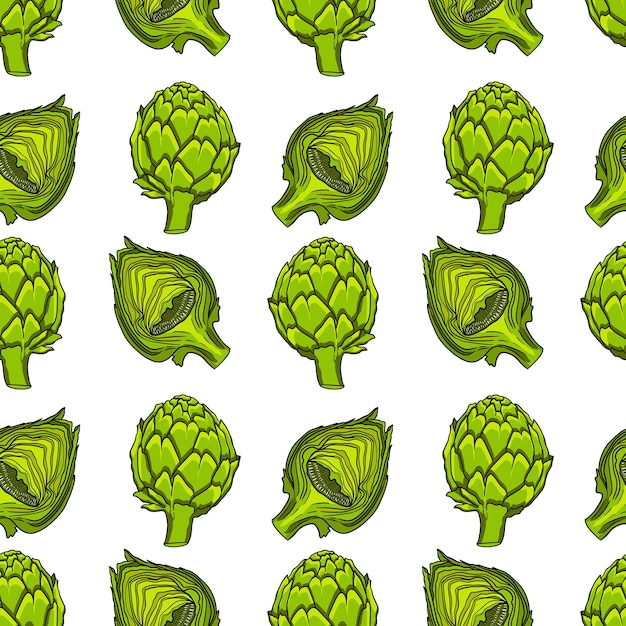 Artichoke bud seamless pattern. Healthy, fresh, farm vegetables.