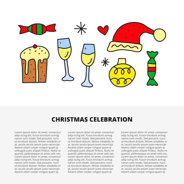 Article template with text and doodle Christmas and New Year icons