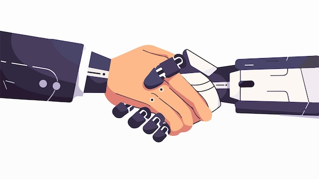 Vector artificial intelligence ai robot and human shaking hands in business meeting