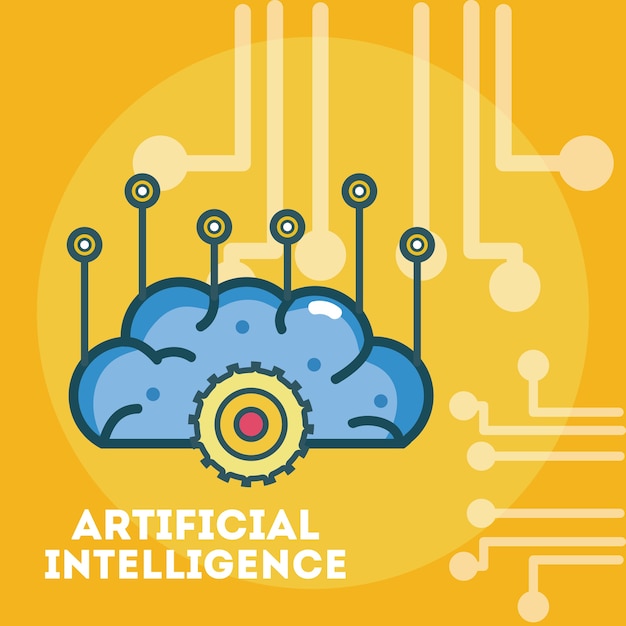 Artificial intelligence brain over microchip background 