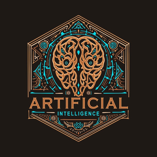 The Artificial Intelligence Brain Vintage Style badge Illustration