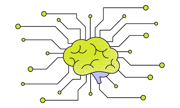 Vector artificial intelligence chip processor flat vector illustration set ai brain with microcircuit lines