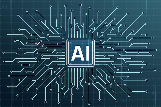 Vector artificial intelligence chip processor pictogram